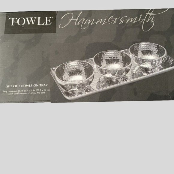 Towle Hammersmith Set of 3 Bowls with Tray Food Safe Silver Cast Aluminum (NEW) - Picture 1 of 3